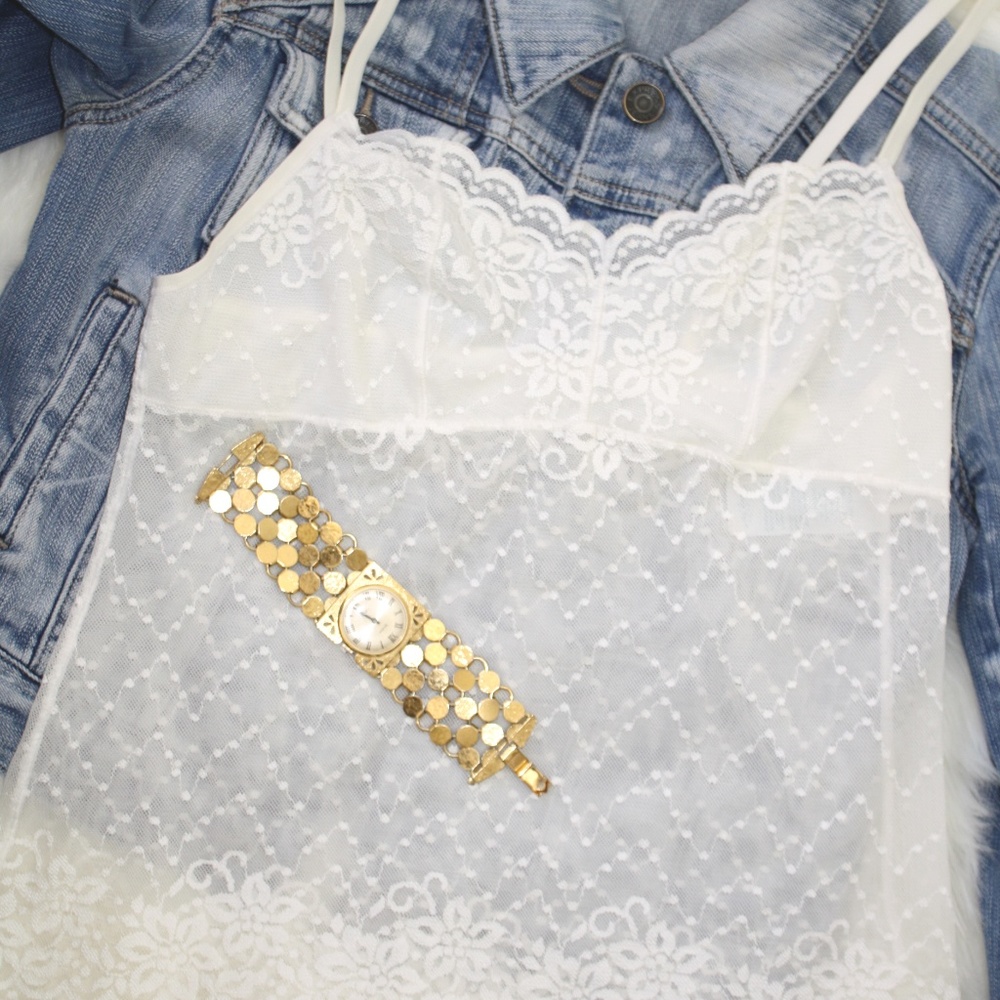 Vintage Vanity Fair Sheer Lace Cami (White)